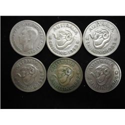 1950,52,53,54,57 & 60 AUSTRALIA SILVER SHILLINGS