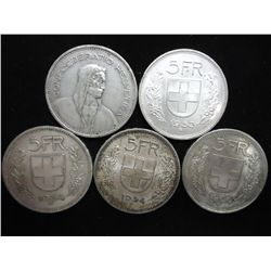 1932-B,53-B,54-B,54-B & 66-B SWITZERLAND SILVER 5