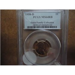 1958-D LINCOLN CENT PCGS MS64RB