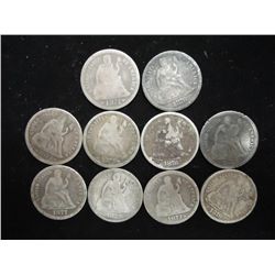 10 ASSORTED 1870'S SEATED LIBERTY DIMES