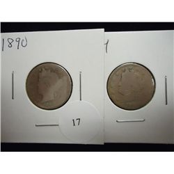 1890 & 94 LIBERTY "V" NICKELS