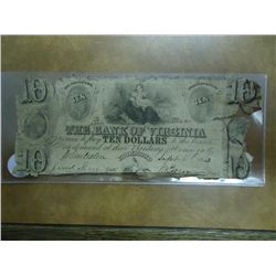 1843 BANK OF VIRGINIA OBSOLETE BANK NOTE