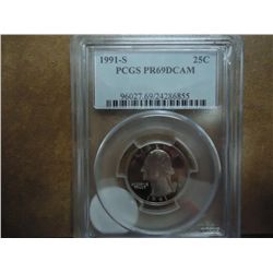 1991-S WASHINGTON QUARTER PCGS PR69 DCAM