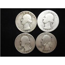 4 ASSORTED 1930'S WASHINGTON SILVER QUARTERS