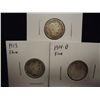 Image 1 : 1911,13 & 14-D BARBER DIMES ALL FINES