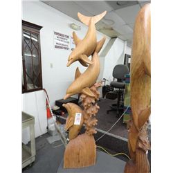 Carved Wood Statuary With 3 Dolphins