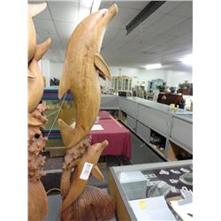 Carved Wood Statuary With 2 Dolphins
