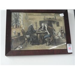 Framed Period Art "The Deal"   20 1/2" x 15 1/2"