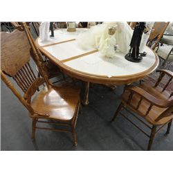 Tile Top Oak Dining Table w/Leaf & 6 Chairs