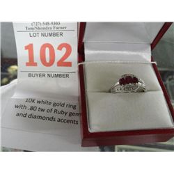 10K White Gold Ring w/Ruby Gems