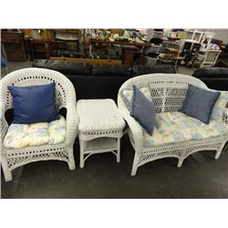 Wicker Loveseat, Chair & Table