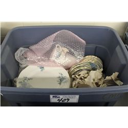 RUBBERMAID CONTAINER CONTAINING ASSORTED BONE CHINA