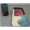 Image 1 : 2 Artist Signed Modern Desk Pottery Tray, Pen Holder