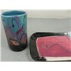 Image 2 : 2 Artist Signed Modern Desk Pottery Tray, Pen Holder