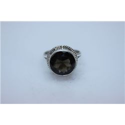 NATURAL 26.75 CTW SMOKY TOPAZ ROUND RING .925 STERLING