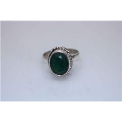 NATURAL 25.31 CTW EMERALD CABUSHION OVAL RING .925 STER