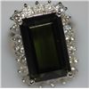 Image 1 : 14K GOLD EMERALD CUT GREEN TOURMALINE AND DIAMOND RING