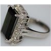 Image 2 : 14K GOLD EMERALD CUT GREEN TOURMALINE AND DIAMOND RING