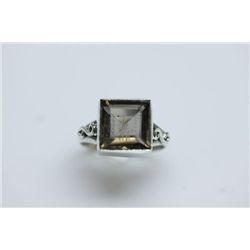 NATURAL 25.00 CTW SMOKY TOPAZ SQUARE CUT RING .925 STER