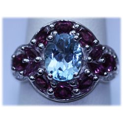 29.00 CTW BLUE TOPAZ, PINKTOURMALINE AND DIAMOND RING .