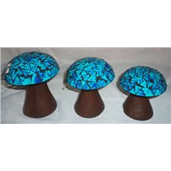 DECORATIVE BLUE/BROWN SPHERES BLOWN GLASS  WITH CLAY CE