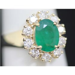 14K GOLD OVAL EMERALD AND DIAMOND RING