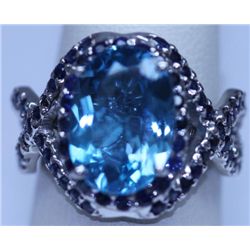 32.85 CTW BLUE TOPAZ AND SAPPHIRE RING .925 STERLING SI