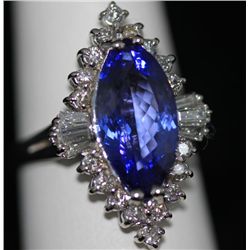 14K GOLD MARQUISE TANZANITE AND DIAMOND RING