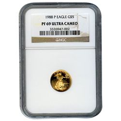 Certified Proof American Gold Eagle $5  PF69 NGC Dates