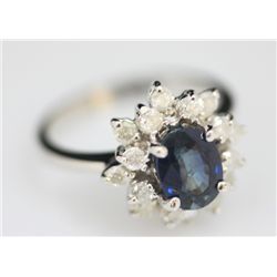 14K GOLD OVAL BLUE SAPPHIRE AND DIAMOND RING