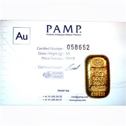 Gold Bars: 50g Gold Bar (1.6075 ounces) Manufacturer Of