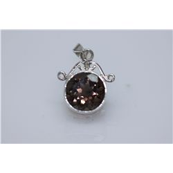 NATURAL 24.35 CTW SMOKY TOPAZ ROUND CUT PENDANT .925 ST