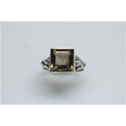 NATURAL 22.20 CTW SMOKY TOPAZ SQUARE CUT RING .925 STER