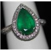 Image 1 : 14K GOLD PEAR CUT EMERALD AND DIAMOND RING