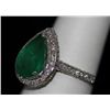 Image 2 : 14K GOLD PEAR CUT EMERALD AND DIAMOND RING