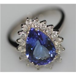 14K GOLD PEARCUT TAZANITE AND DIAMOND RING