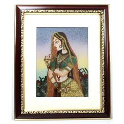 Indian Beauty  1 Art Craft Gemstone Painting Dim 12x10 