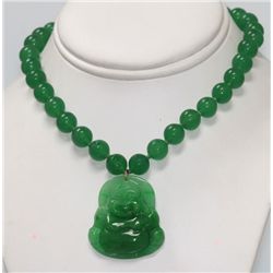 GREEN JADE CHINESE GOOD LUCK CHARM BUDDHA NECKLACE WITH