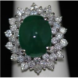 14K GOLD CABUSHION EMERALD AND DIAMOND RING