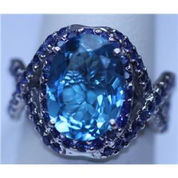 29.90 CTW BLUE TOPAZ AND SAPPHIRE RING .925 STERLING SI