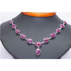 NATURAL 117.00 CTW RUBY MIXED SHAPE NECKLACE .925 STERL