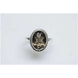 NATURAL 24.30 CTW SMOKY TOPAZ OVAL RING .925 STERLING S