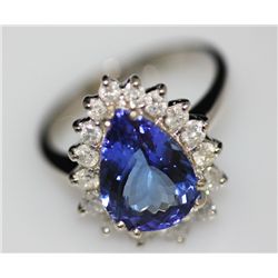 14K GOLD PEARCUT TAZANITE AND DIAMOND RING