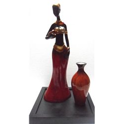 DECORATIVE BIG AFRICAN WOMAN REDISH CANDLE SET