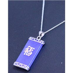 PURPLE JADE BRASS PENDANT WITH SILVER CHAIN