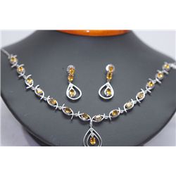 151.50 CTW CITRINE NECKLACE AND EARRING SET .925 STERLI