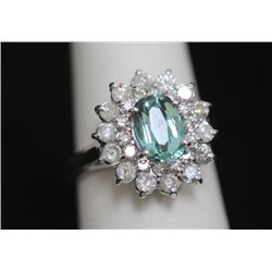 14K GOLD OVAL PARAIBA TOURMALINE AND DIAMOND RING