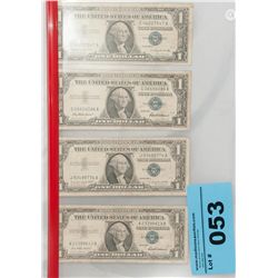 4x1957 U.S One Dollar Silver Certificates