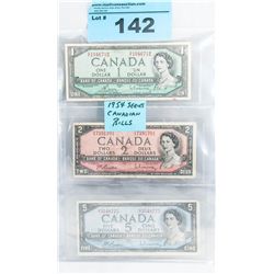 3 canadian bank notes; 1954 series