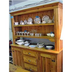 Country pine 2pc buffet china cabinet